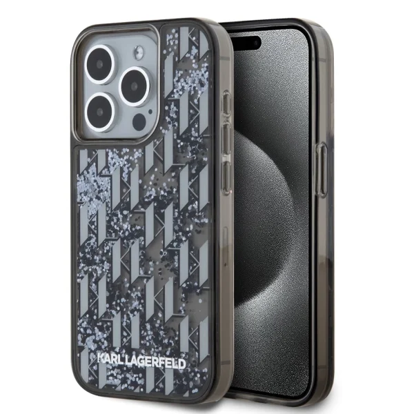 Karl Lagerfeld Liquid Glitter Monogram Gradient tok iPhone 15 Pro készülékhez fekete