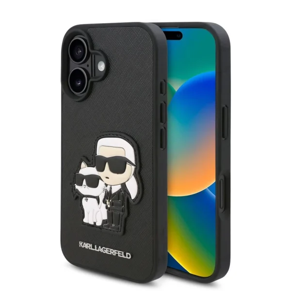 Karl Lagerfeld PU Saffiano Karl and Choupette tok iPhone 16 Plus készülékhez fekete
