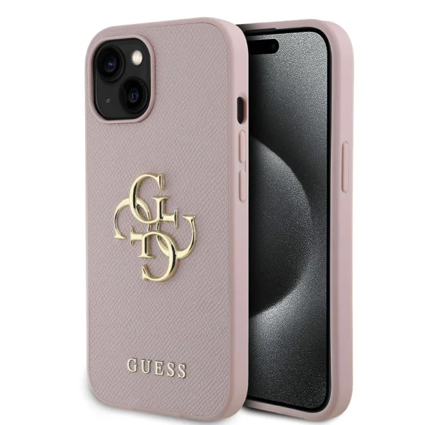 Guess PU Grained 4G Metal Logo tok iPhone 15 készülékhez rózsaszín