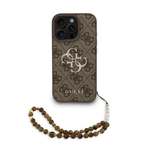 Guess PU 4G Metal Logo Strap tok iPhone 16 Pro Max készülékhez barna