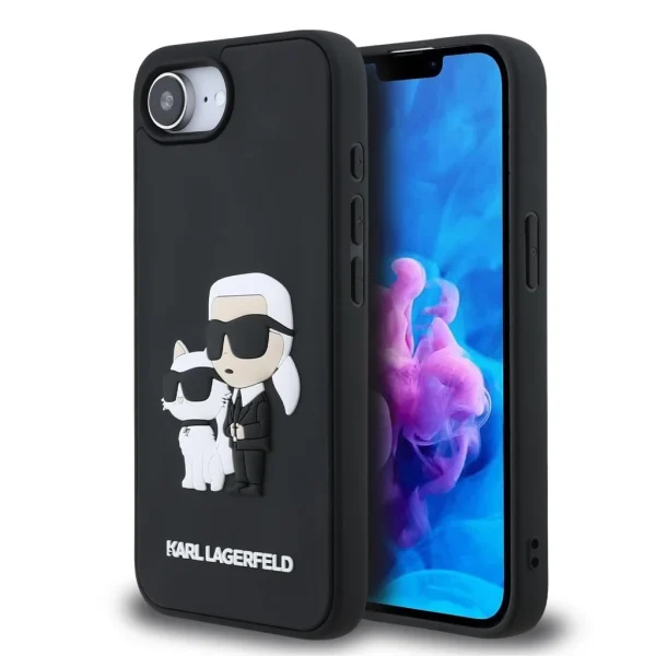 Karl Lagerfeld 3D Rubber Karl and Choupette Tok iPhone 16e készülékhez fekete