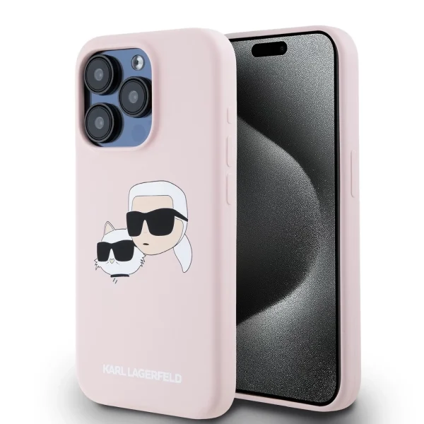 Karl Lagerfeld Liquid Silicone Double Heads MagSafe tok iPhone 15 Pro készülékhez rózsaszín