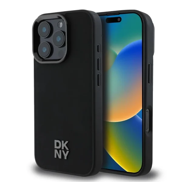 DKNY PU Leather Stack Logo Magsafe tok iPhone 16 Pro Max készülékhez fekete