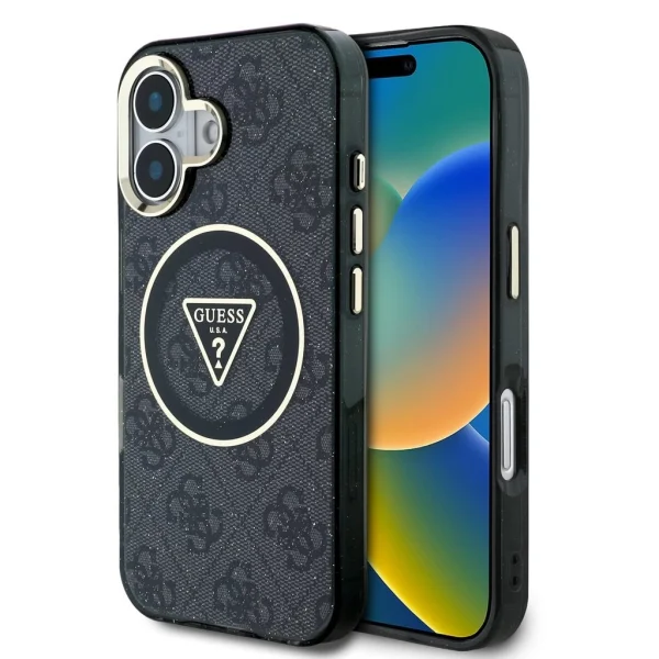 Guess IML 4G Glitter and Triangle Logo MagSafe tok iPhone 16 készülékhez fekete