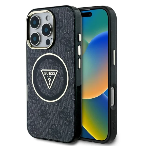 Guess IML 4G Glitter and Triangle Logo MagSafe tok iPhone 16 Pro készülékhez fekete
