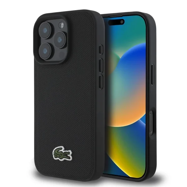 Lacoste Iconic Petit Pique Woven Logo MagSafe tok iPhone 16 Pro Max készülékhez fekete