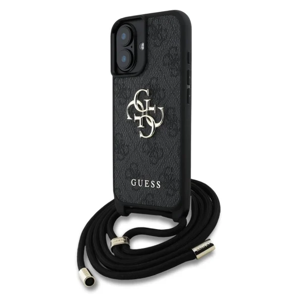 Guess PU 4G fém logó vállpántos tok iPhone 16 készülékhez fekete