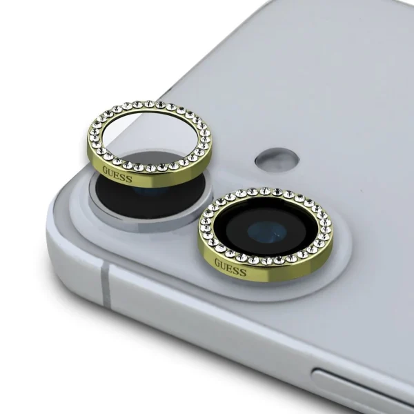 Guess Fixed Glliter védő lencse iPhone 16/16 Plus készülékhez arany