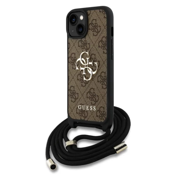 Guess PU 4G Metal Logo Crossbody Strap tok iPhone 15 készülékhez barna