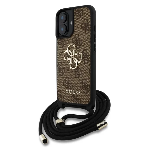 A fordított terméknév a következő:Guess PU 4G Metal Logo Crossbody Strap tok iPhone 16 készülékhez barna