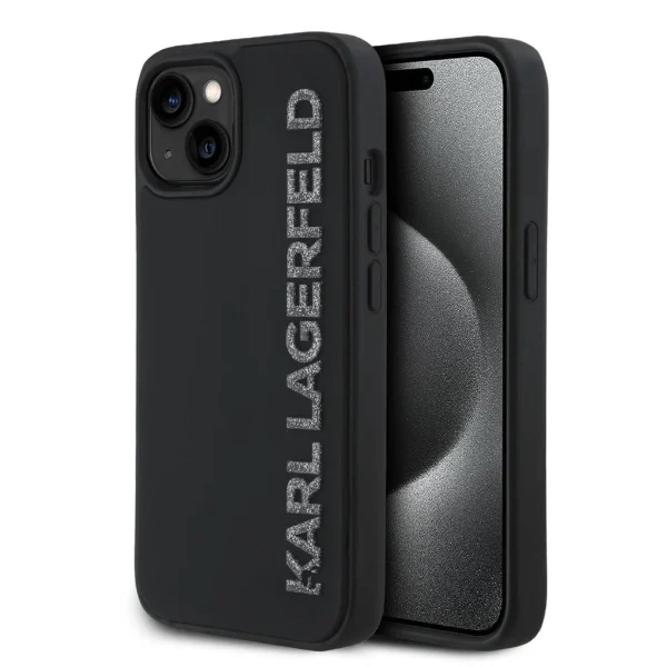 Karl Lagerfeld 3D Rubber Glitter Logo tok iPhone 14 készülékhez fekete