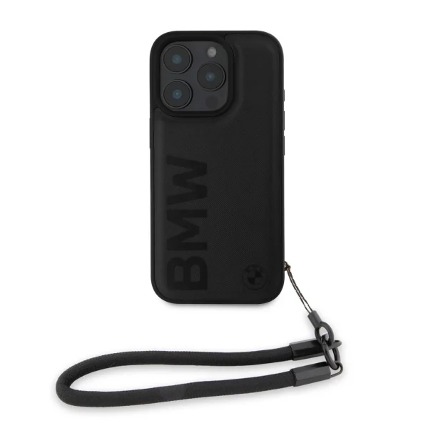 BMW Leather Signature and Strap tok iPhone 16 Pro készülékhez fekete