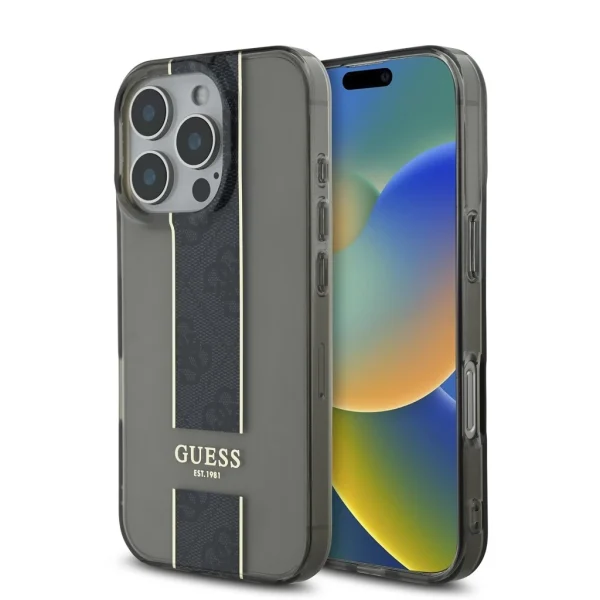 Guess IML Middle 4G Stripe tok iPhone 16 Pro készülékhez fekete