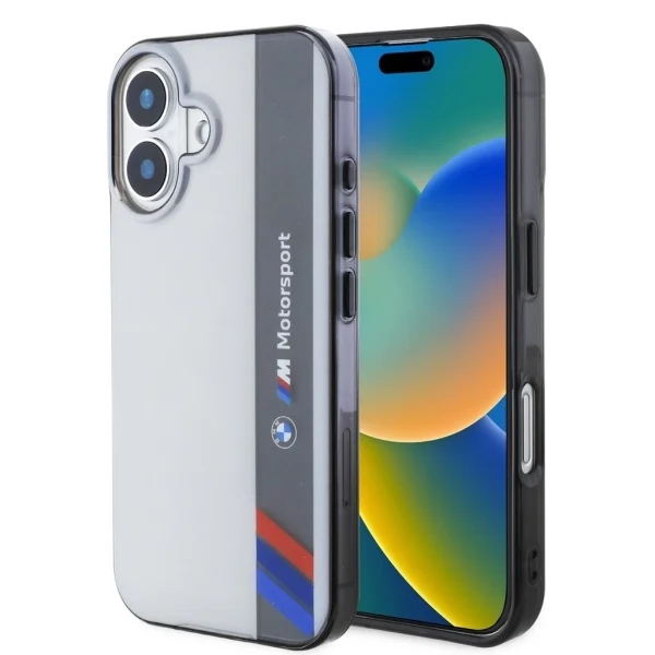BMW IML Motorsport Vertical Stripe tok iPhone 16 készülékhez szürke