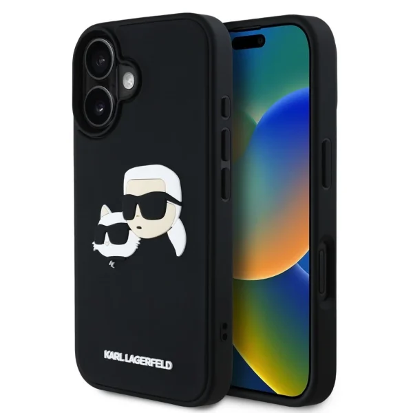 Karl Lagerfeld 3D Rubber Double Heads tok iPhone 16 készülékhez fekete