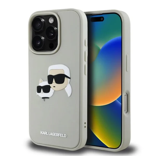 Karl Lagerfeld 3D Rubber Double Heads tok iPhone 16 Pro készülékhez bézs