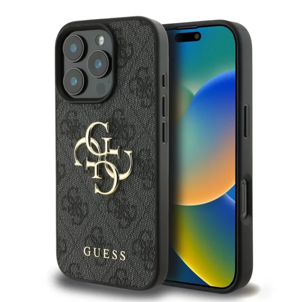 Guess PU 4G Metal Logo tok iPhone 16 Pro Max készülékhez szürke