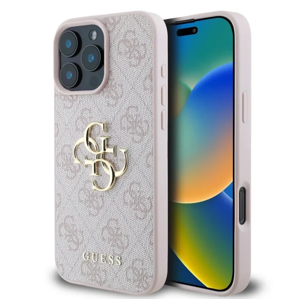 Guess PU 4G Metal Logo tok iPhone 16 Pro készülékhez rózsaszín