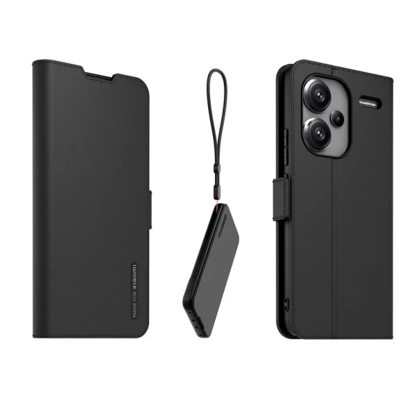 Xiaomi Book Stand Case tok nyaklánccal a Xiaomi Redmi Note 13 Pro+ 5G készülékhez fekete