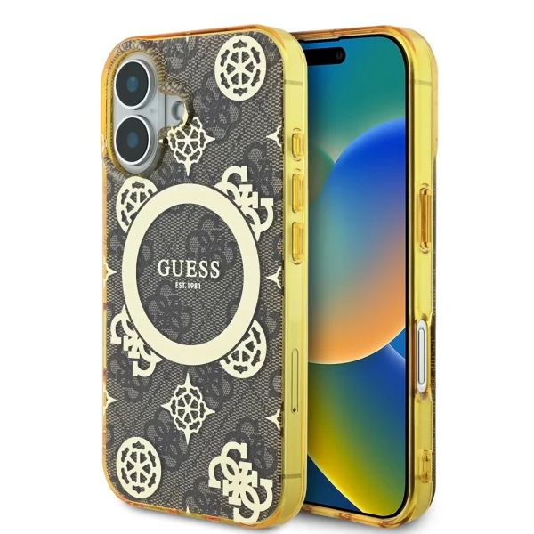 A termék magyar neve: Guess IML 4G Peony MagSafe tok iPhone 16 készülékhez barna