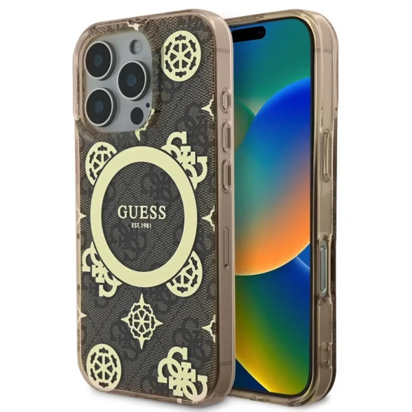 Guess IML 4G Peony MagSafe tok iPhone 16 Pro készülékhez barna