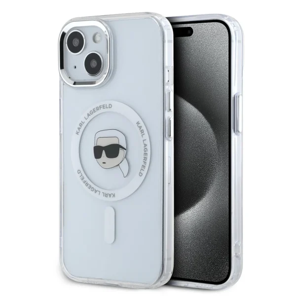 Karl Lagerfeld IML Karl Head Metal Frame MagSafe tok iPhone 15 készülékhez átlátszó