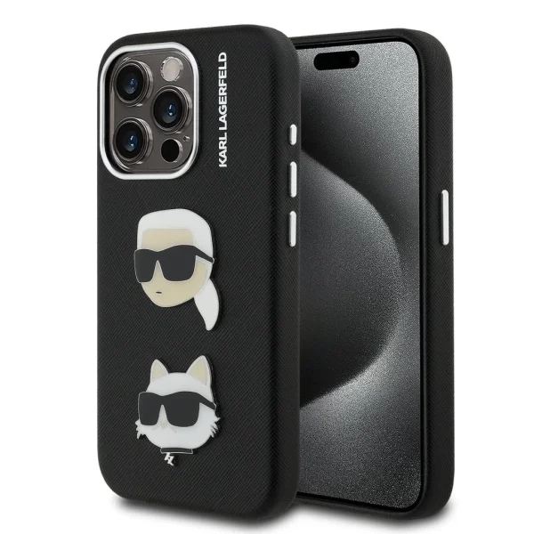 Karl Lagerfeld Grained PU K&CH Heads tok iPhone 15 Pro Max készülékhez fekete
