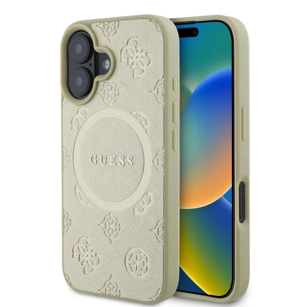 Guess Saffiano Peony Stamp MagSafe tok iPhone 16 készülékhez arany