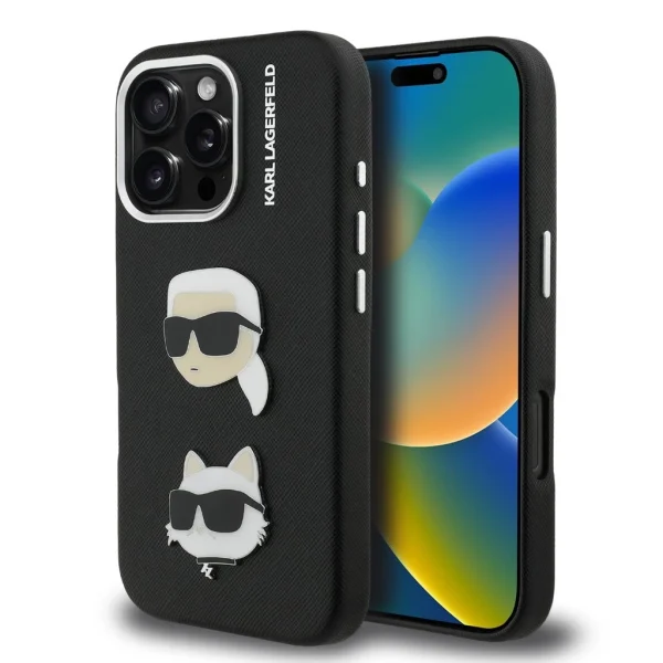 Karl Lagerfeld Grained PU K&CH Heads tok iPhone 16 Pro Max készülékhez fekete