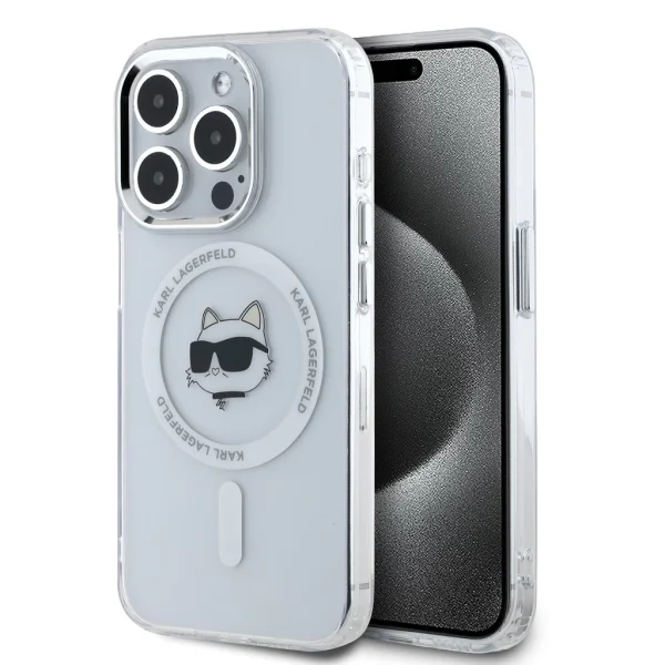 Karl Lagerfeld IML Choupette Head Metal Frame MagSafe tok iPhone 15 Pro Max készülékhez átlátszó