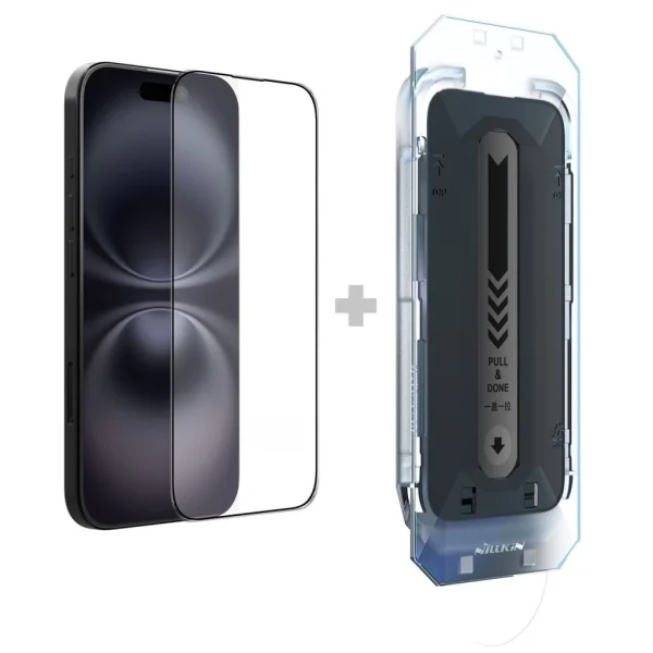 Nillkin edzett üveg kijelzővédő 2.5D CP+ PRO – Apple iPhone 16 Plus készülékhez, fekete, applikátorral