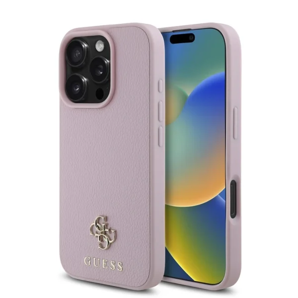 Guess PU bőrhatású 4G kis fém logóval MagSafe tok iPhone 16 Pro Max készülékhez rózsaszín