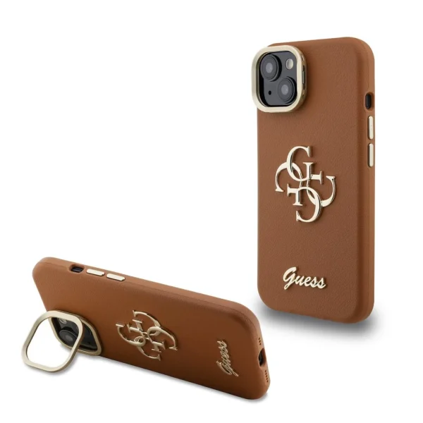 Guess PU Grained 4G Logo Stand Camera Frame tok iPhone 14 készülékhez barna