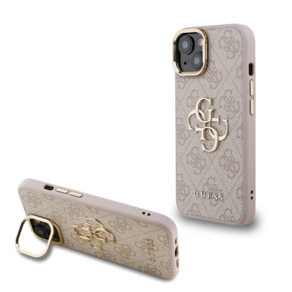 Guess PU 4G Metal Logo Stand Camera Frame tok iPhone 13 készülékhez rózsaszín