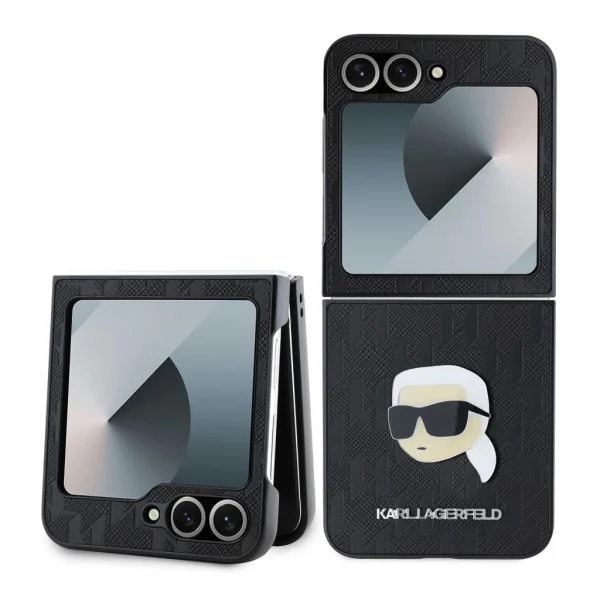 Karl Lagerfeld PU Saffiano Monogram Karl Head tok Samsung Galaxy Z Flip 6 készülékhez fekete