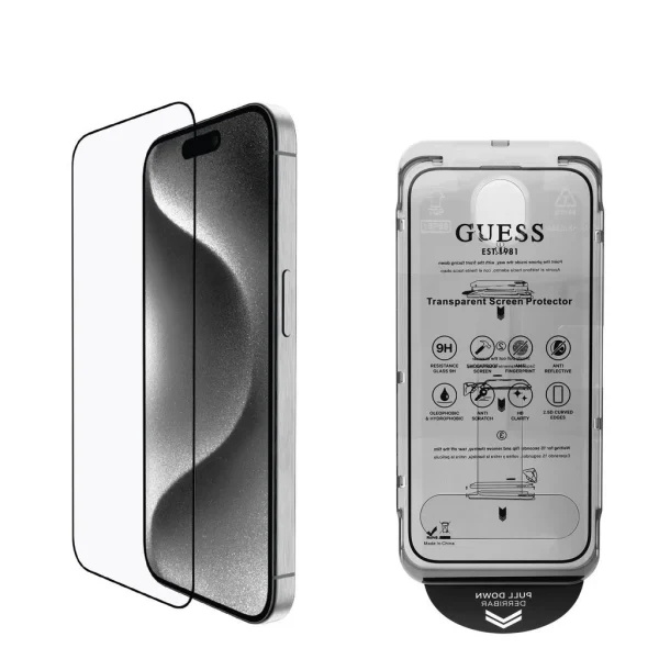 Guess kijelzővédő 2.5D iPhone 16 készülékhez fekete