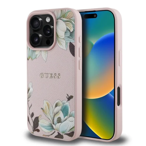 Guess PU Grained Magnolia MagSafe tok iPhone 16 Pro készülékhez rózsaszín