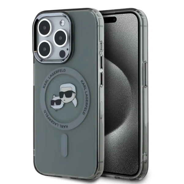 Karl Lagerfeld IML K&CH Heads Metal Frame MagSafe tok iPhone 15 Pro Max készülékhez fekete