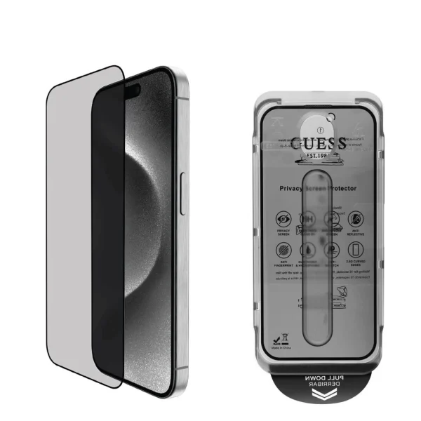 Guess kijelzővédő 2.5D PRIVACY iPhone 16 Pro Max készülékhez fekete