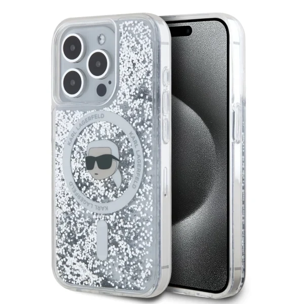 Karl Lagerfeld Liquid Glitter Karl Head MagSafe tok iPhone 15 Pro Max készülékhez átlátszó