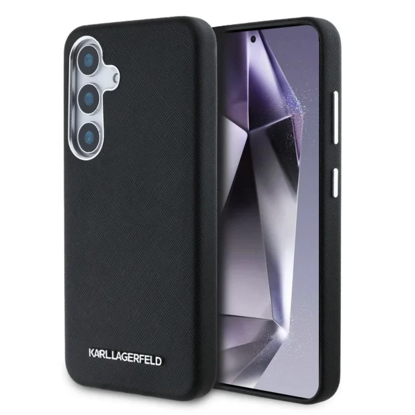 Karl Lagerfeld PU Saffiano Metal Logo and Frame tok Samsung Galaxy S25 készülékhez fekete
