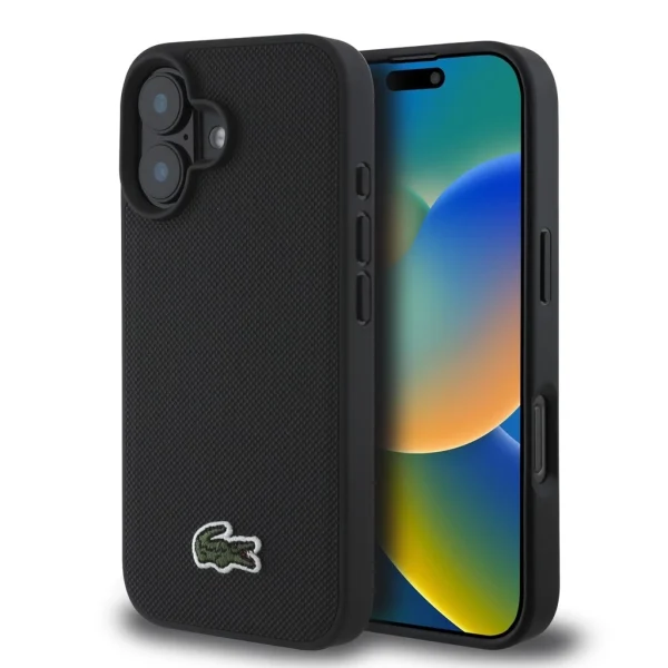 Lacoste Iconic Petit Pique Woven Logo MagSafe tok iPhone 16 Plus készülékhez fekete