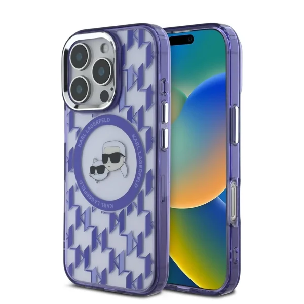 Karl Lagerfeld IML Monogram K&CH Heads MagSafe tok iPhone 16 Pro Max készülékhez lila