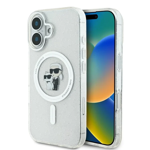Karl Lagerfeld IML Glitter Karl and Choupette MagSafe tok iPhone 16 készülékhez átlátszó