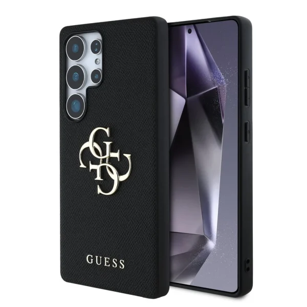 Guess PU Grained 4G Metal Logo tok Samsung Galaxy S25 Ultra készülékhez fekete