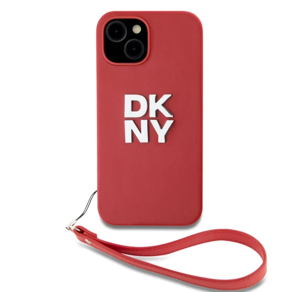 DKNY PU bőr Stack Logo csuklópántos tok iPhone 14 készülékhez piros