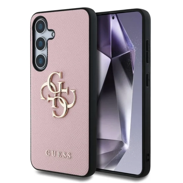 Guess PU Grained 4G Metal Logo tok Samsung Galaxy S25 készülékhez rózsaszín
