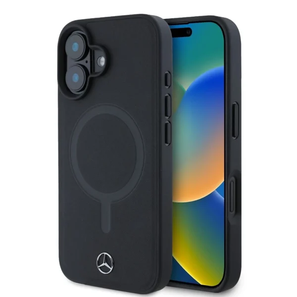 Mercedes Smooth Leather MagSafe tok iPhone 16 Plus készülékhez fekete