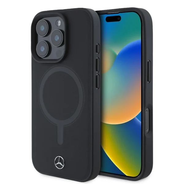 Mercedes Smooth Leather MagSafe tok iPhone 16 Pro Max készülékhez fekete