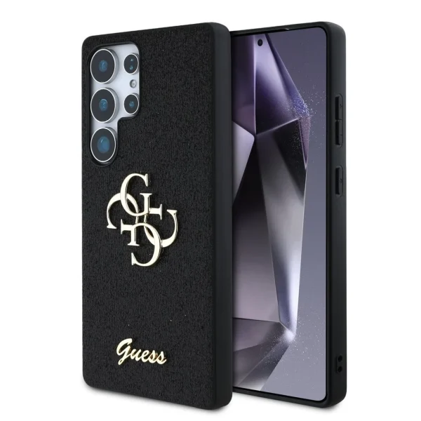 Guess PU Fixed Glitter 4G Metal Logo tok Samsung Galaxy S25 Ultra készülékhez fekete